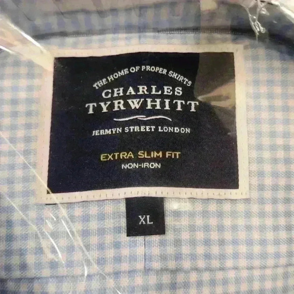 Charles Tyrwhitt Sky Blue Gingham Checked Slim Fit Soft Washed Stretch Shirt - Picture 2 of 4